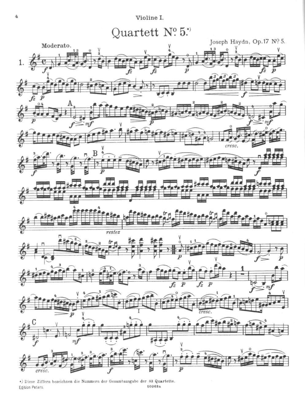 Haydn, Franz Joseph - 83 Quartets, Volume 1: 14 Famous Quartets - String Quartet - edited by Andreas Moser and Hugo Dechert - Edition Peters - Image 2