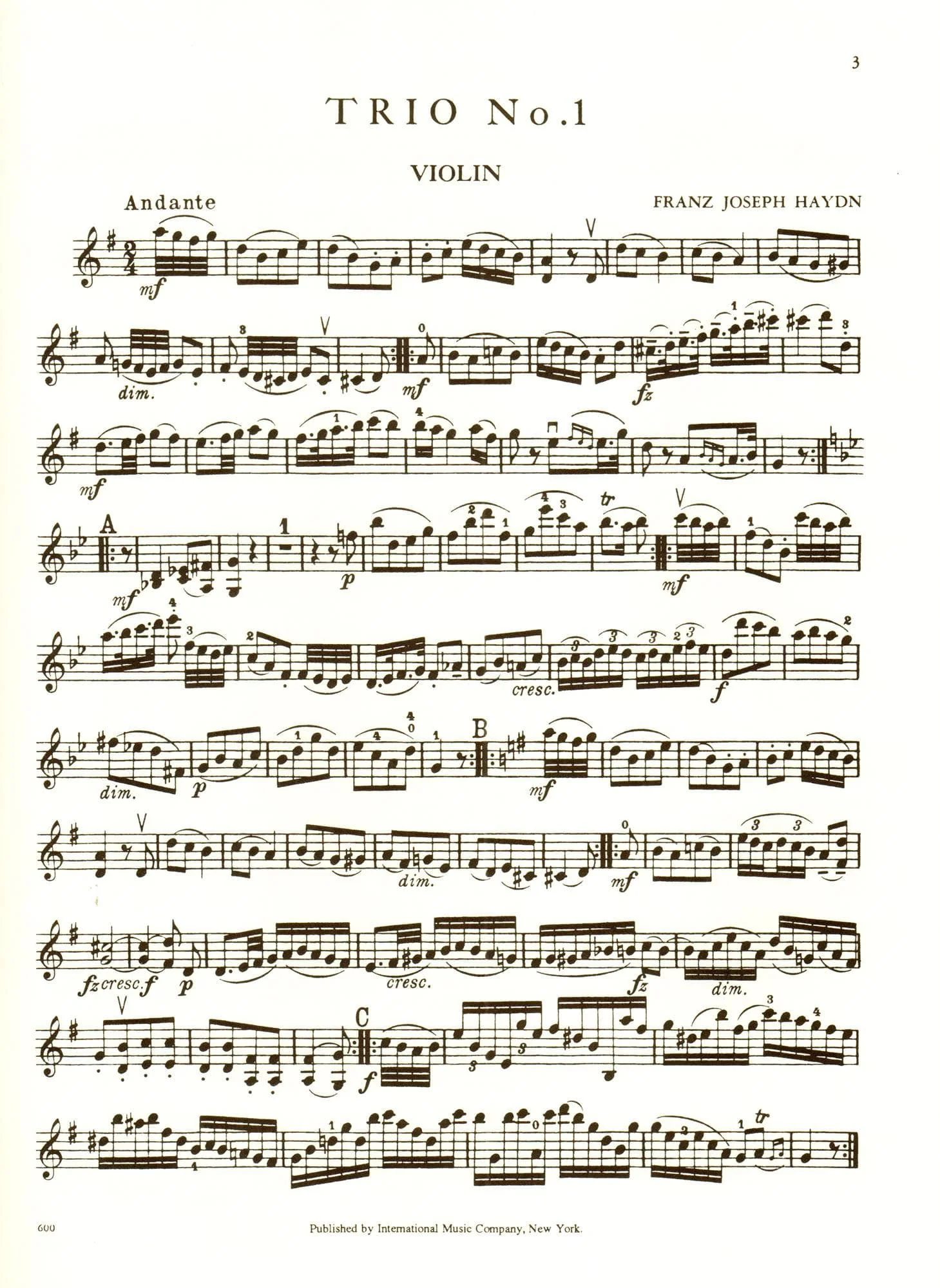 Haydn, Franz Joseph - Five Celebrated Piano Trios - Violin, Cello, and Piano - edited by Hermann - International Edition - Image 3