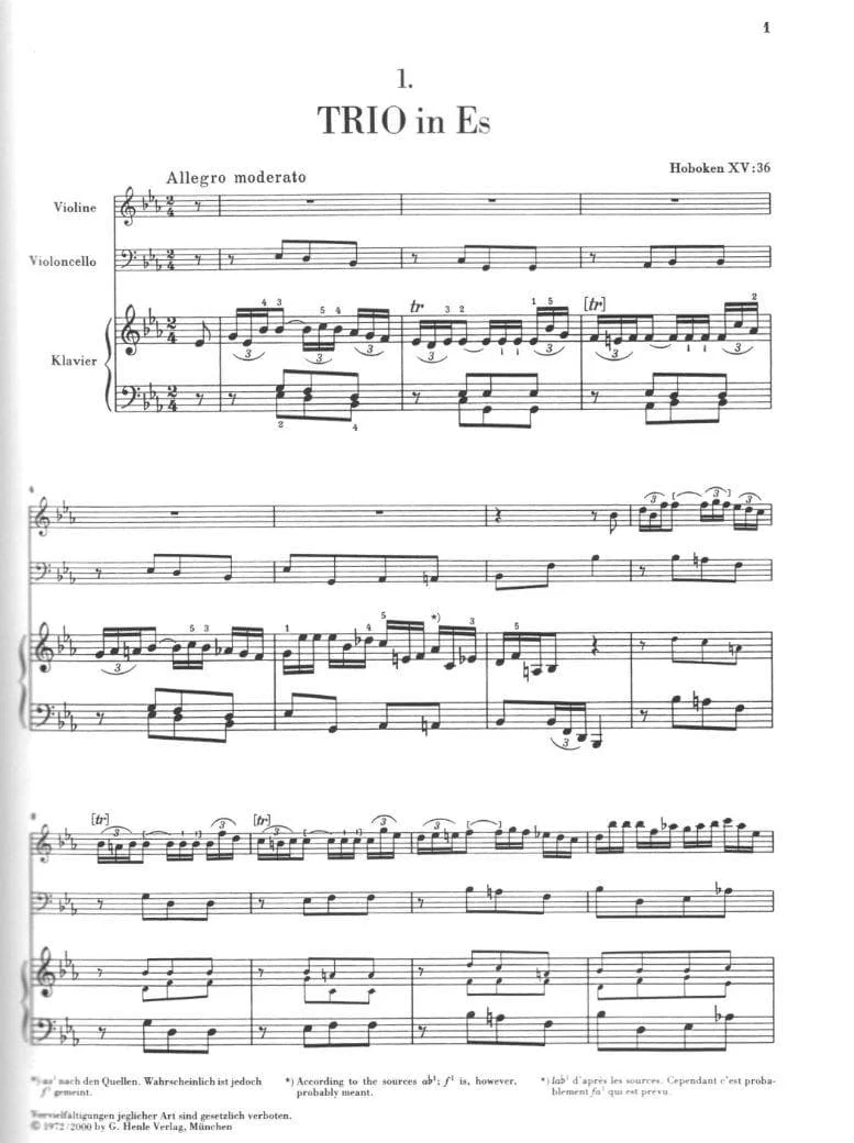 Haydn, Franz Joseph - Piano Trios, Volume 1 - Violin, Cello, and Piano - edited by Wolfgang Stockmeier - G Henle Verlag URTEXT - Image 2