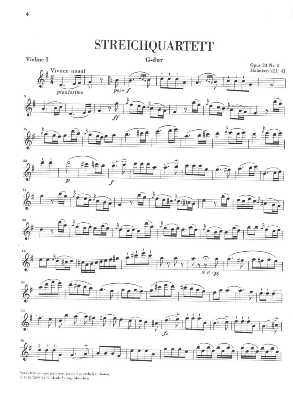 Haydn, Franz Joseph - String Quartets, Volume 5: Op 33 - edited by Georg Feder and Sonja Gerlach - G Henle Verlag URTEXT - Image 2
