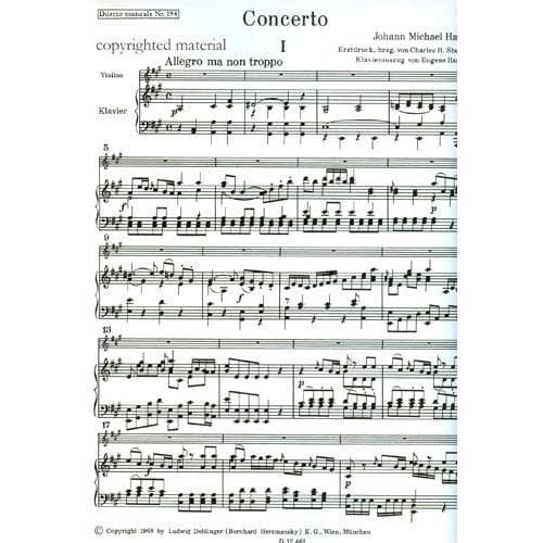 Haydn, Michael - Concerto in A Major - Violin and Piano - edited by Charles H Sherman - Doblinger Edition - Image 2