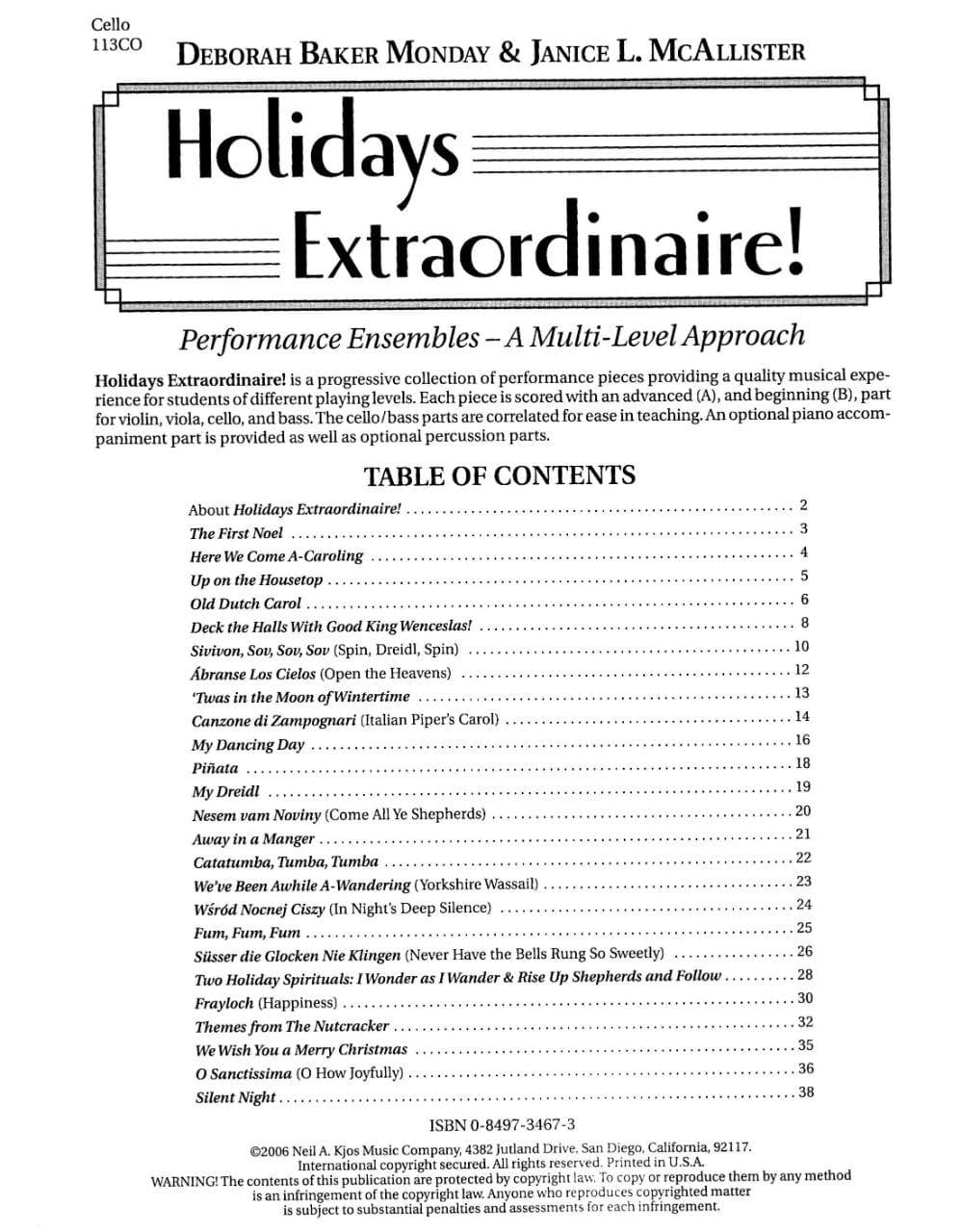 Monday, Deborah Baker - Holidays Extraordinaire! - Cello - edited by Janice McAllister - Kjos Music Co - Image 2