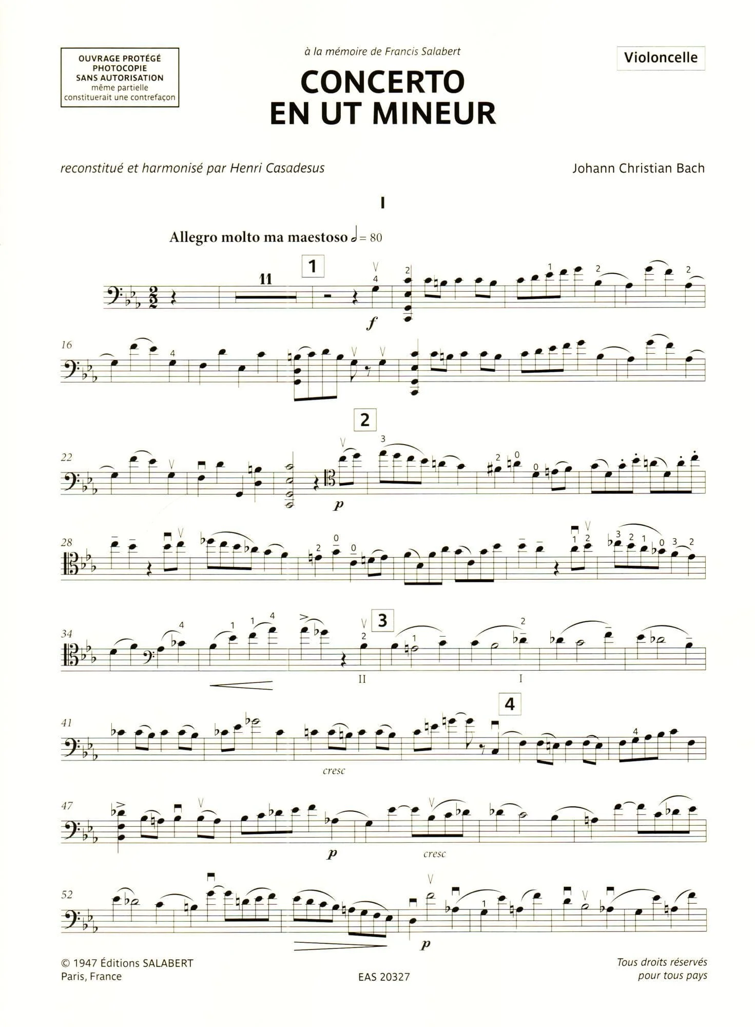 Bach, Johann Christian - Concerto in c minor - Cello and Piano - edited by Henri Casadesus and Maurice Maréchal - Editions Salabert - Image 4