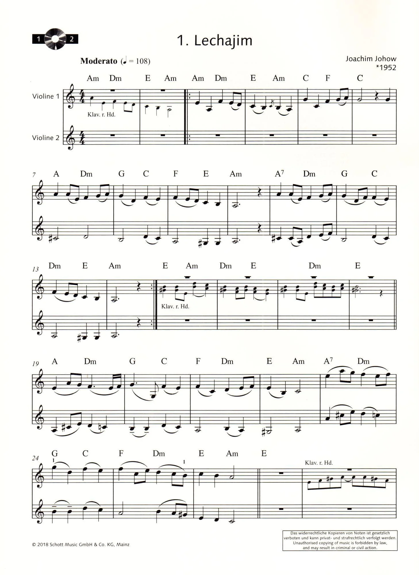 Klezmer & Violin: 17 Tunes for Violin and Piano - Book/CD set - arranged by Joachim Johow - Schott Publications - Image 3