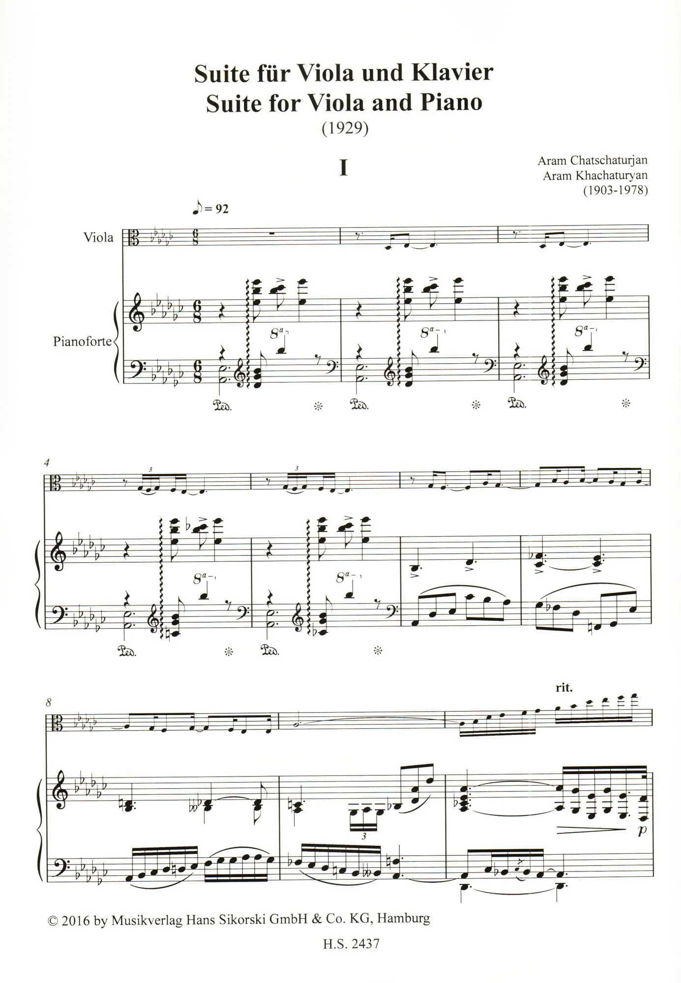 Aram Khachaturyan - Suite for Viola and Piano (1929) - Edition Sikorski - Image 3