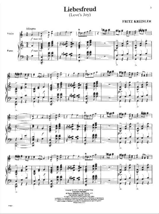 Kreisler, Fritz - Liebesfreud - Violin and Piano - Carl Fischer Edition - Image 2