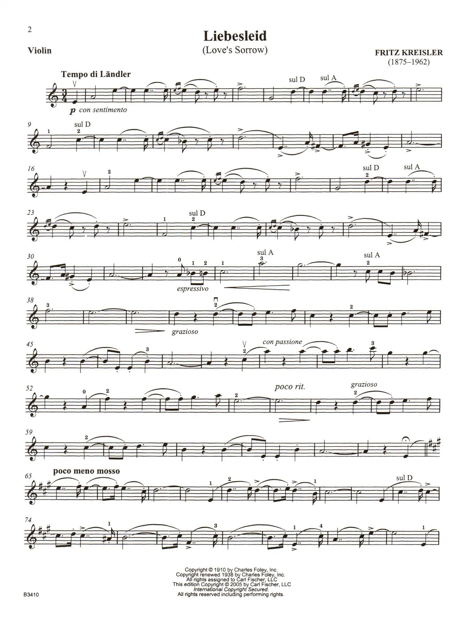 Kreisler, Fritz - Liebesleid - for Violin and Piano - includes Online Audio - Carl Fischer Edition - Image 3