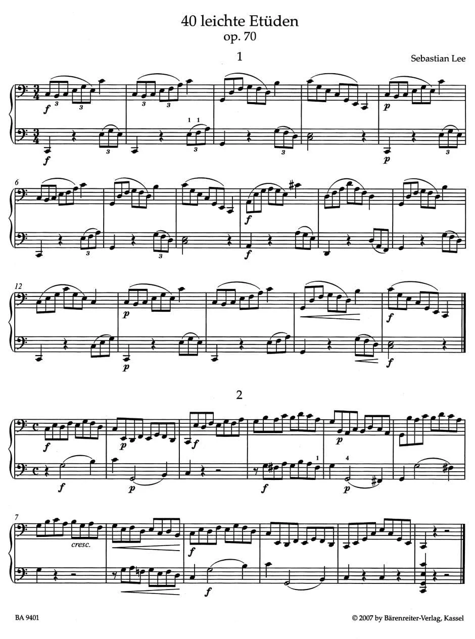 Lee, Sebastian - 40 Easy Etudes for Violoncello, Opus 70 For one or two cellos URTEXT Published by Barenreiter - Image 2