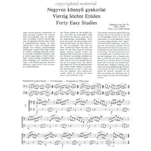 Lee, Sebastian - 40 Easy Studies for Violoncello, Op 70 - Cello solo - edited by Árpád Pejtsik - Editio Musica Budapest - Image 2
