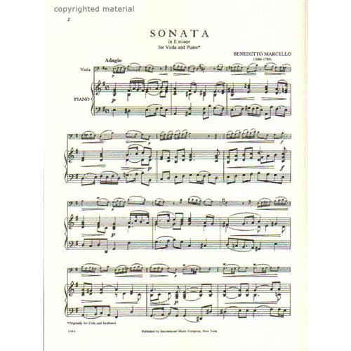 Marcello, Benedetto - Sonata in e minor - Viola and Piano - edited by Gaston Marchet - International Music Co - Image 2