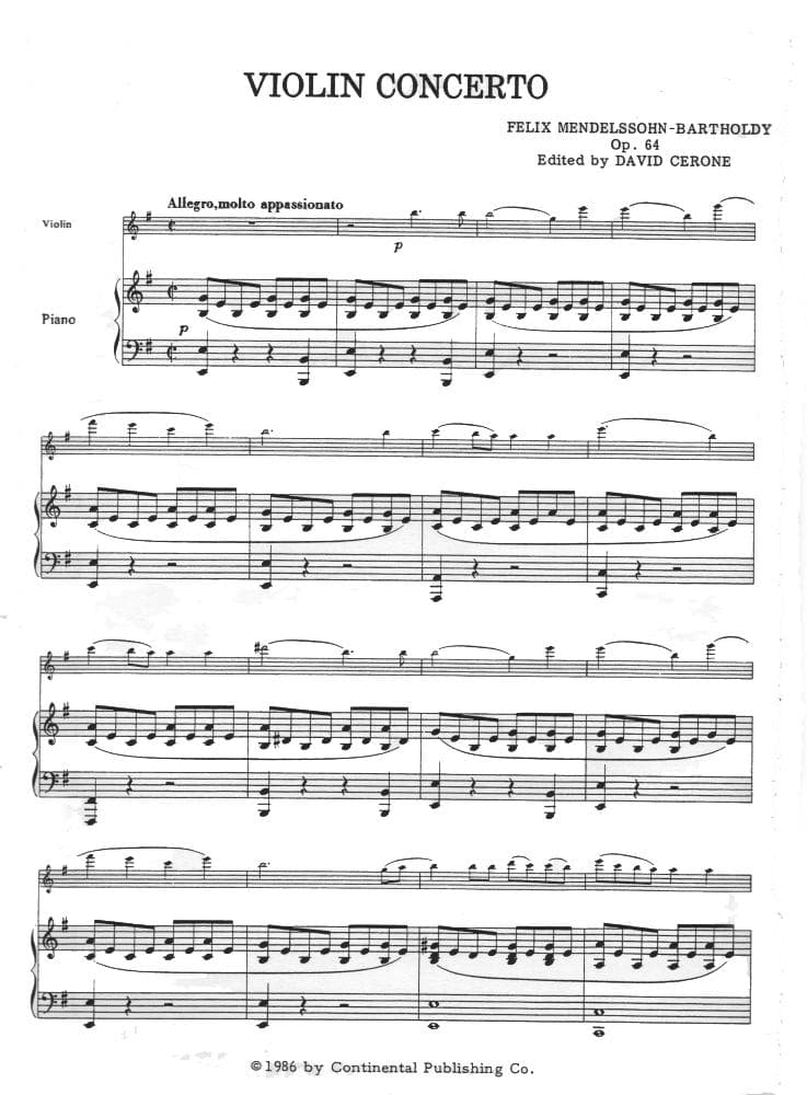 Mendelssohn, Felix - Concerto in E Minor, Op 64 - Violin and Piano - edited by David Cerone - Continental Edition - Image 2