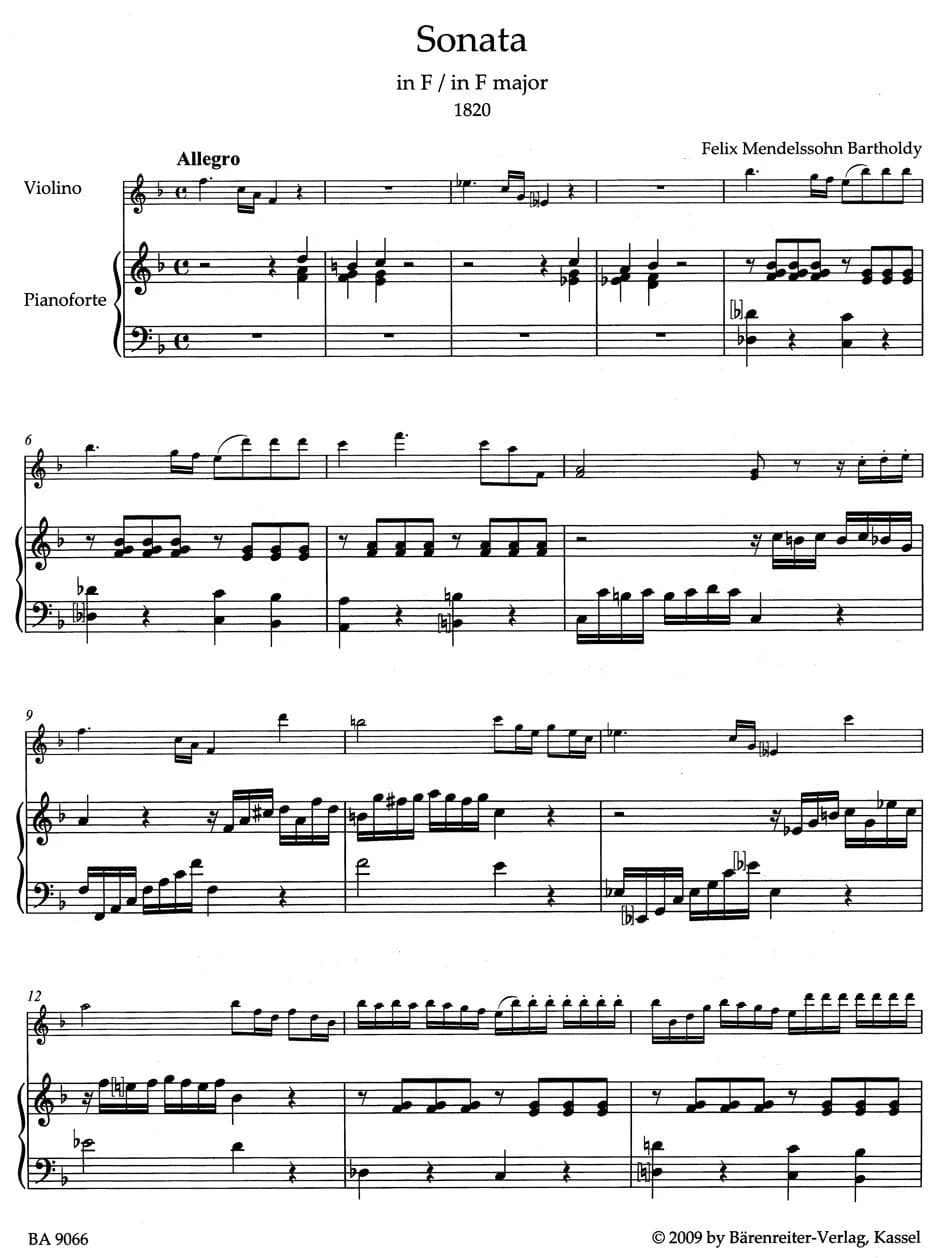 Mendelssohn, Felix - Sonatas for Violin and Pianoforte - Violin and Piano - Bärenreiter Verlag URTEXT - Image 2