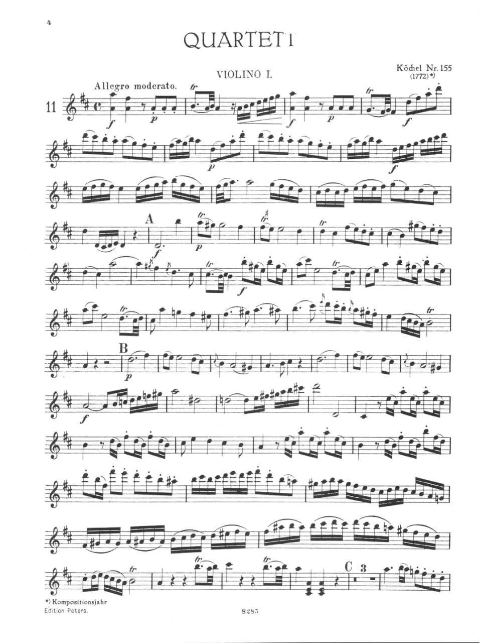 Mozart, WA - String Quartets, Volume 2 - Two Violins, Viola, and Cello - edited by Andreas Moser and Hugo Becker - Edition Peters - Image 2