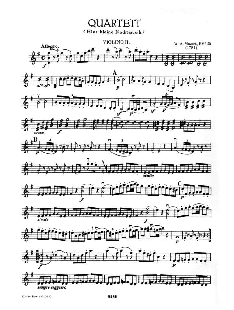 Mozart, WA - Eine Kleine Nachtmusik, K 525 - String Quartet - Edition Peters - Image 2