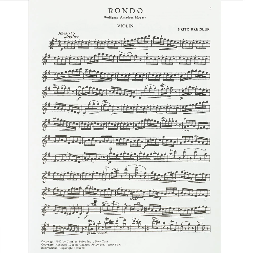 Mozart, WA - Rondo in G Major, K 250 ("Haffner") - Violin and Piano - arranged by Fritz Kreisler - Carl Fischer Edition - Image 2