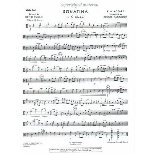 Mozart, WA - Sonatina in C Major - Viola and Piano - edited by Gregor Piatigorsky - Elkan-Vogel Edition - Image 2
