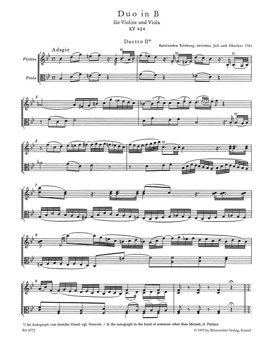 Mozart, WA - Duets, K 423 and 424 - Violin and Viola - edited by Dietrich Berke - Bärenreiter Verlag URTEXT - Image 3