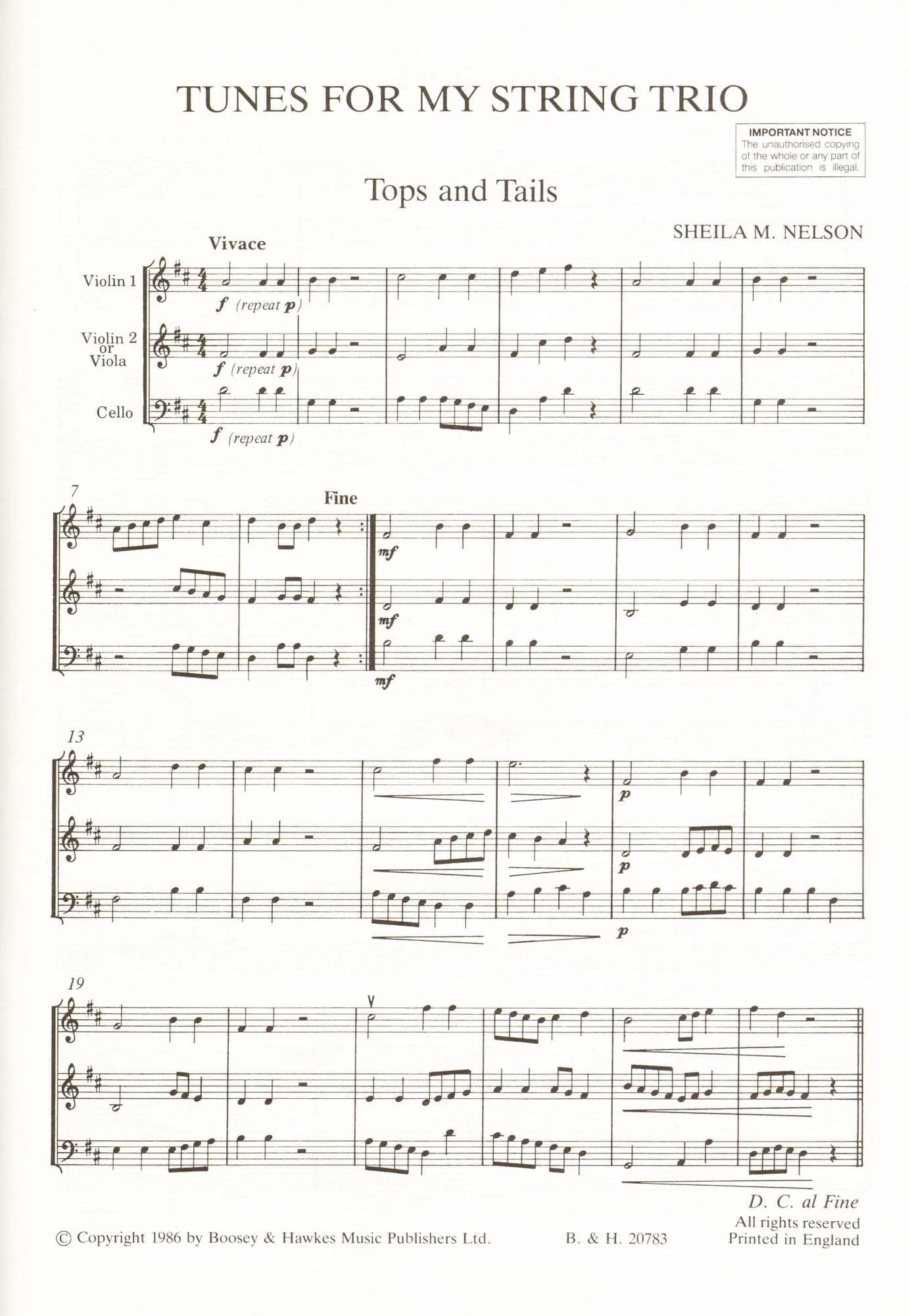Nelson, Sheila - Tunes for my String Trio for 2 Violins and Cello (or Violin, Viola & Cello) - Published by Boosey & Hawkes - Image 3