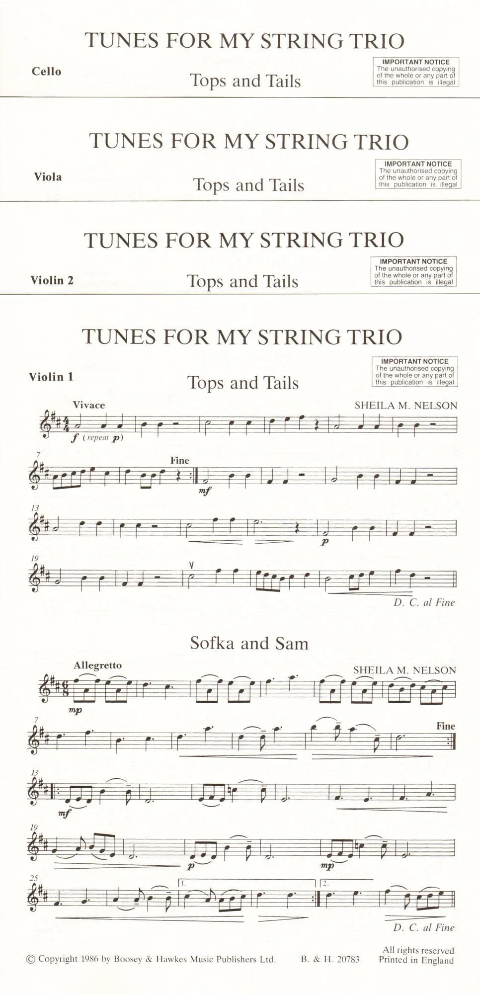 Nelson, Sheila - Tunes for my String Trio for 2 Violins and Cello (or Violin, Viola & Cello) - Published by Boosey & Hawkes - Image 4