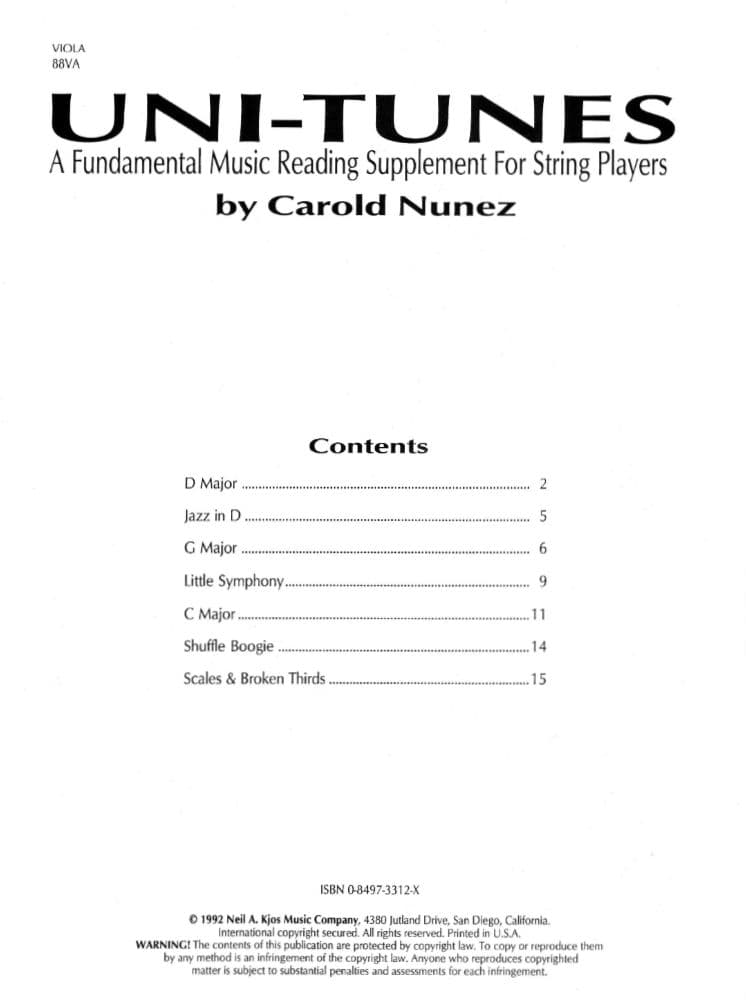 Nunez, Carlos - Uni-Tunes, Viola Part  Published by Neil A Kjos Music Company - Image 2