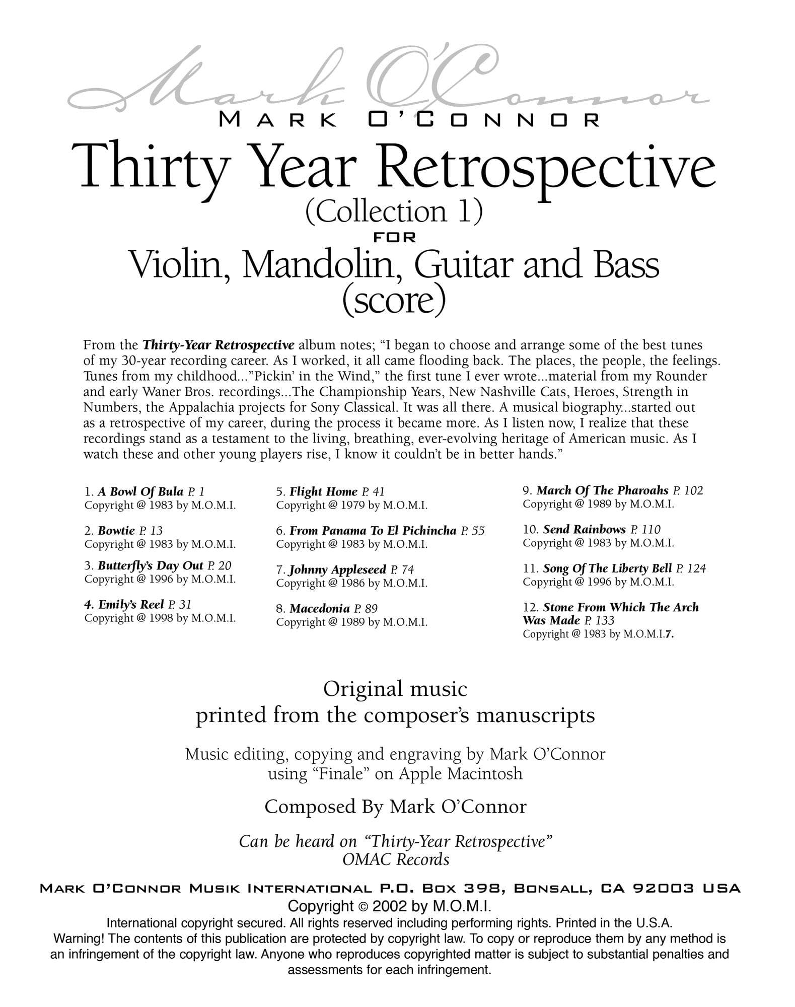 O'Connor - 30-Year Retrospective Coll. 1 for Violin, Mandolin, Guitar, & Bass - Score - Dig. DL - Image 2