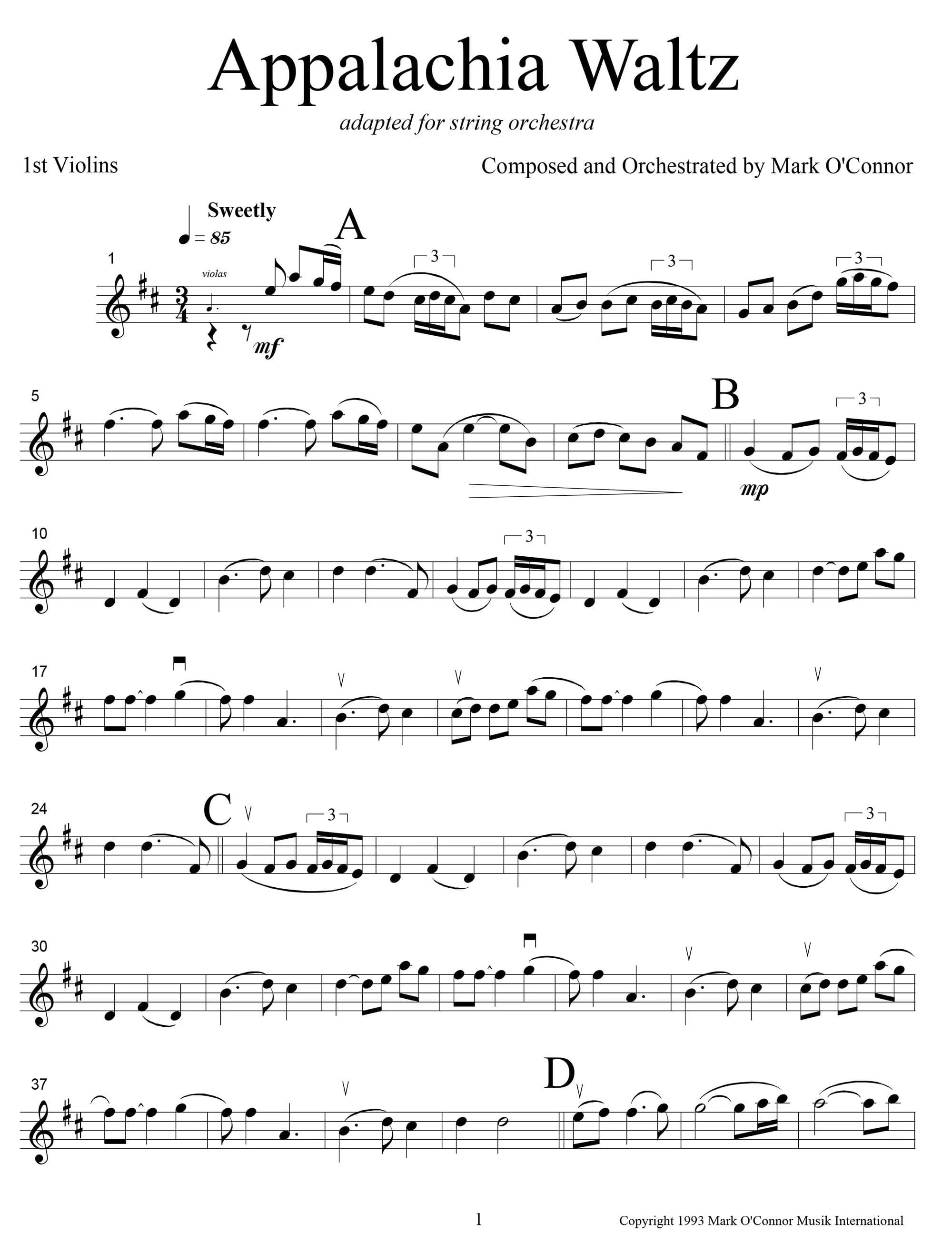 O'Connor, Mark - Appalachia Waltz Orchestral - String Parts - Digital Download - Image 3