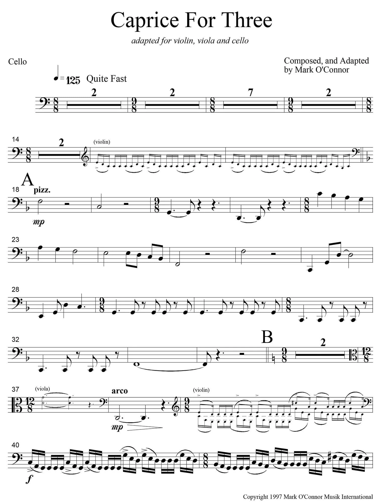 O'Connor, Mark - Caprice for Three for Violin, Viola, and Cello - Cello - Digital Download - Image 3