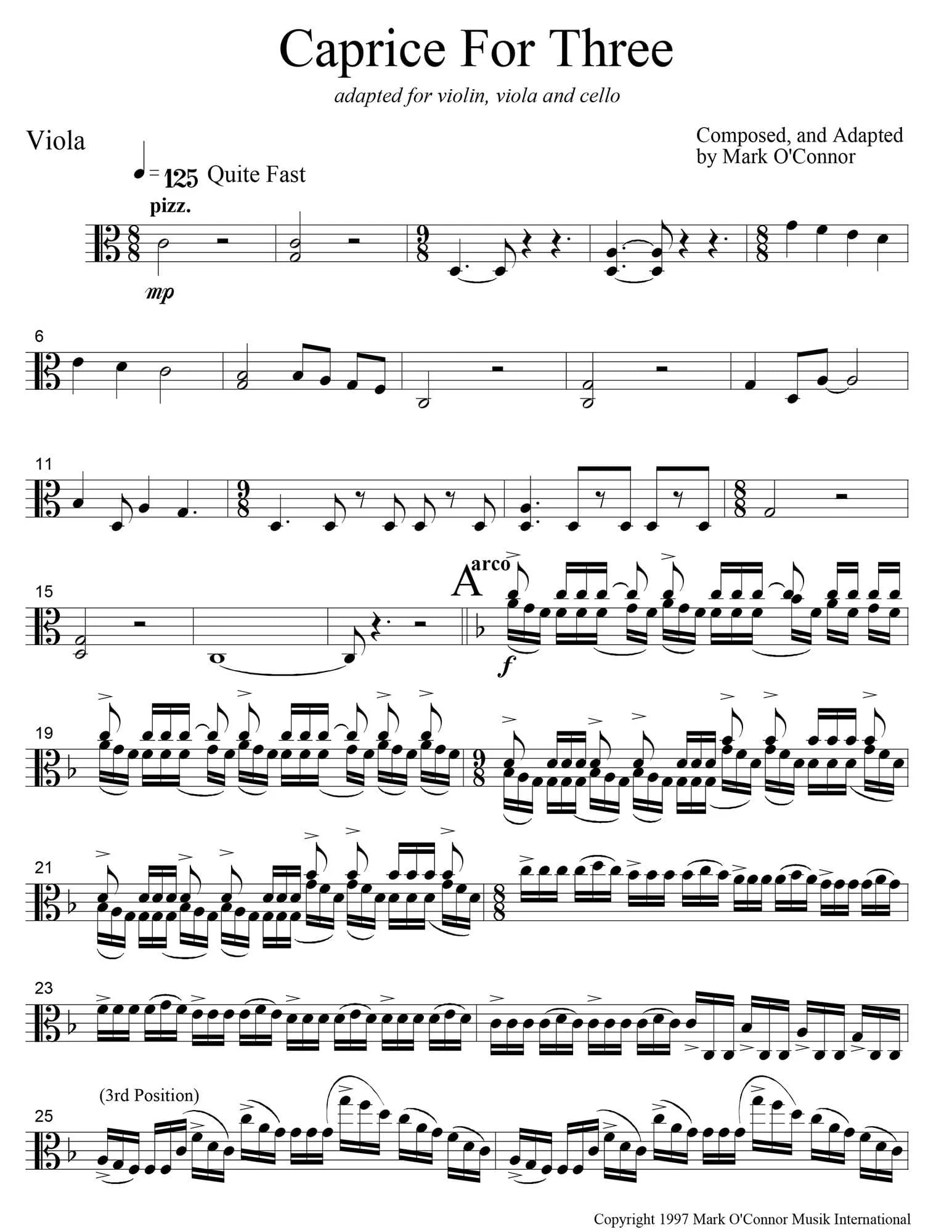 O'Connor, Mark - Caprice for Three for Violin, Viola, and Cello - Viola - Digital Download - Image 3