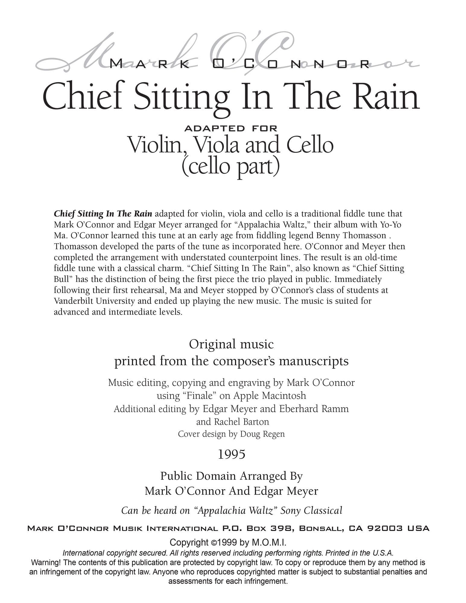 O'Connor, Mark - Chief Sitting In The Rain for Violin, Viola, and Cello - Cello - Digital Download - Image 2
