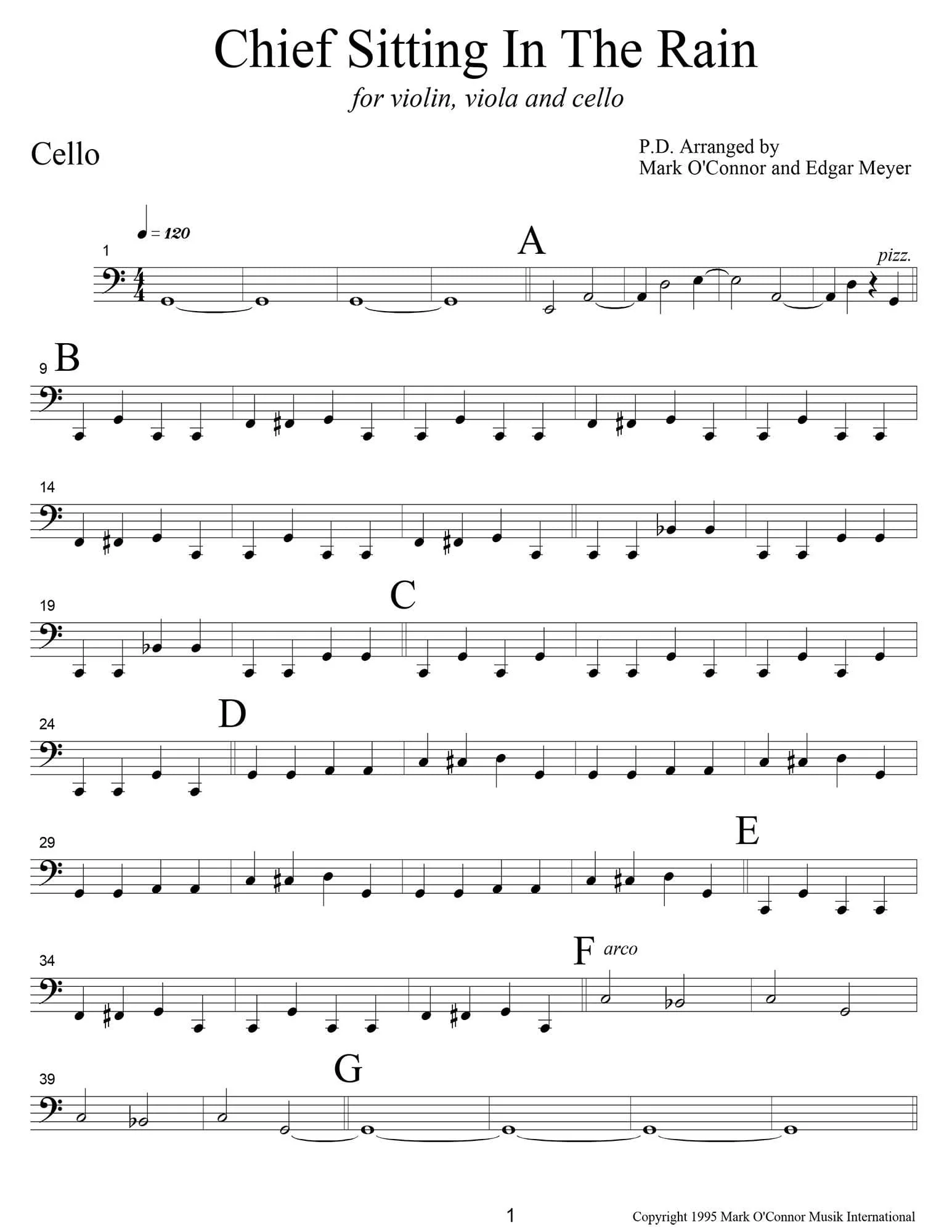 O'Connor, Mark - Chief Sitting In The Rain for Violin, Viola, and Cello - Cello - Digital Download - Image 3