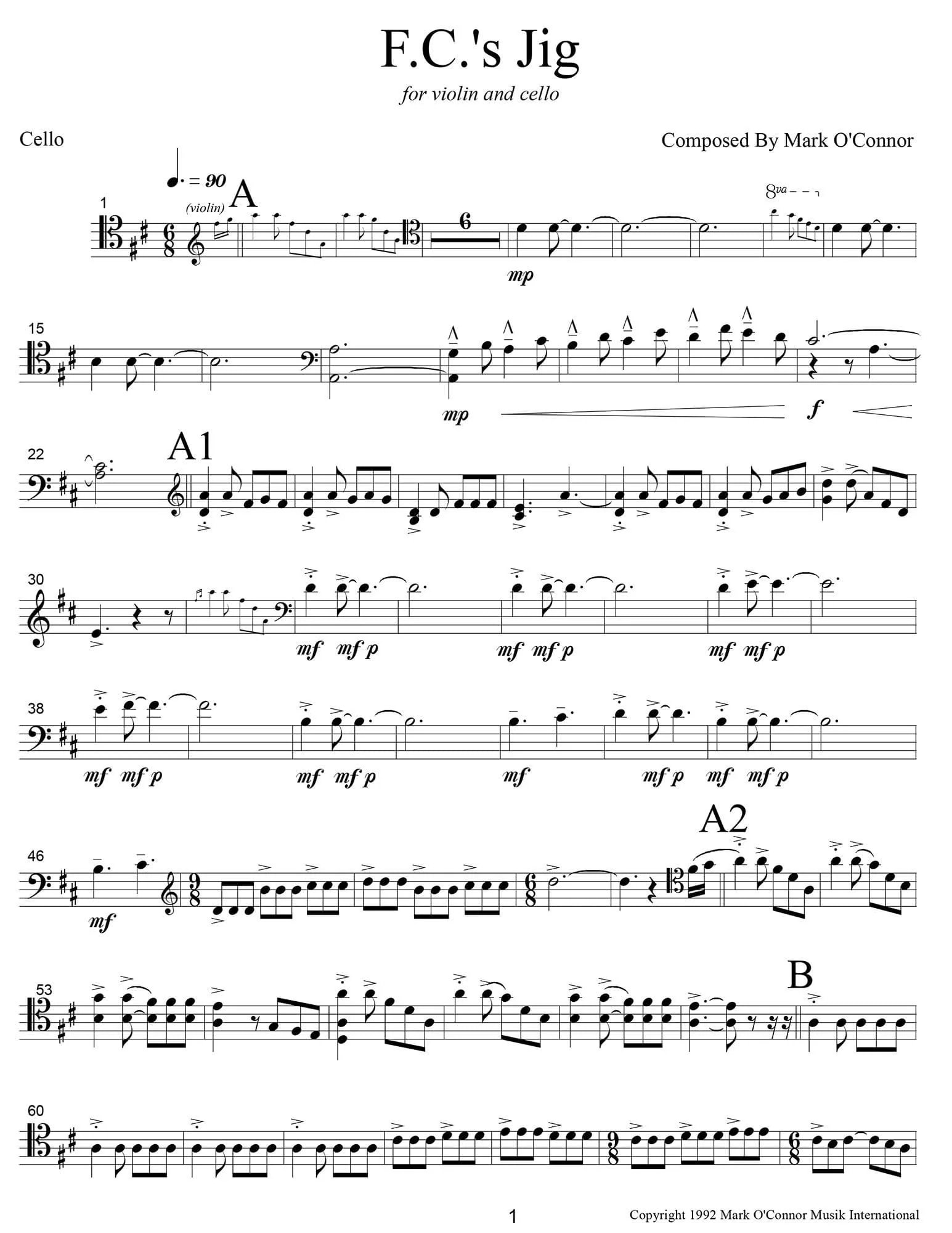 O'Connor, Mark - F.C.'s Jig for Violin and Cello - Cello - Digital Download - Image 3