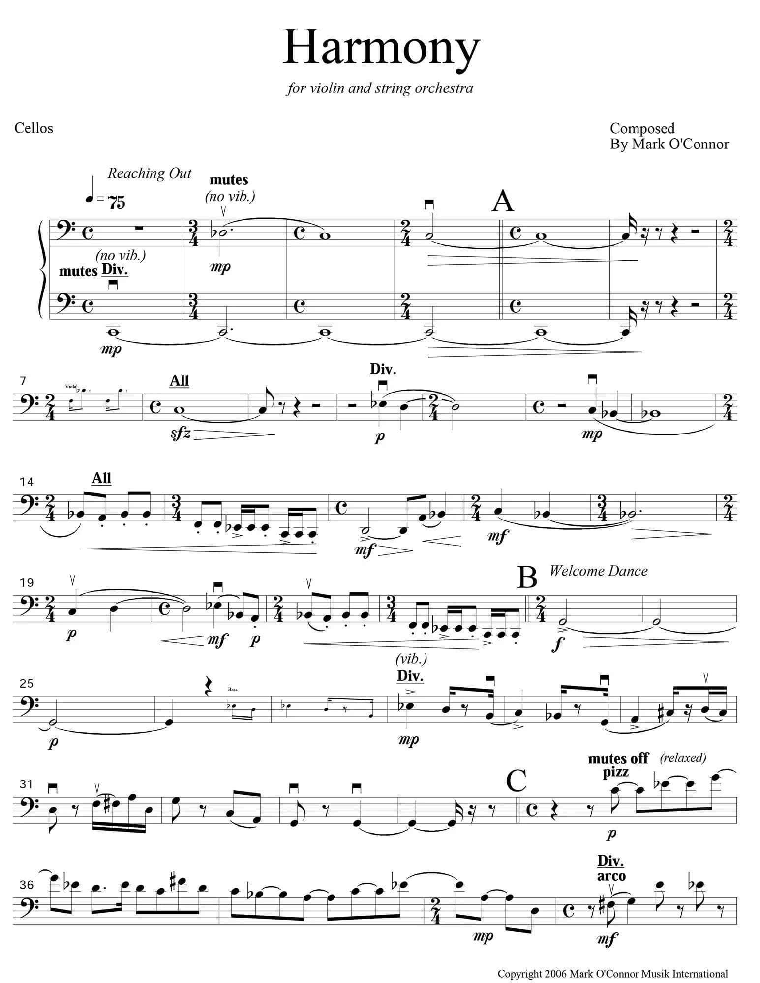 O'Connor, Mark - Harmony for Violin and Strings - Cellos - Digital Download - Image 3