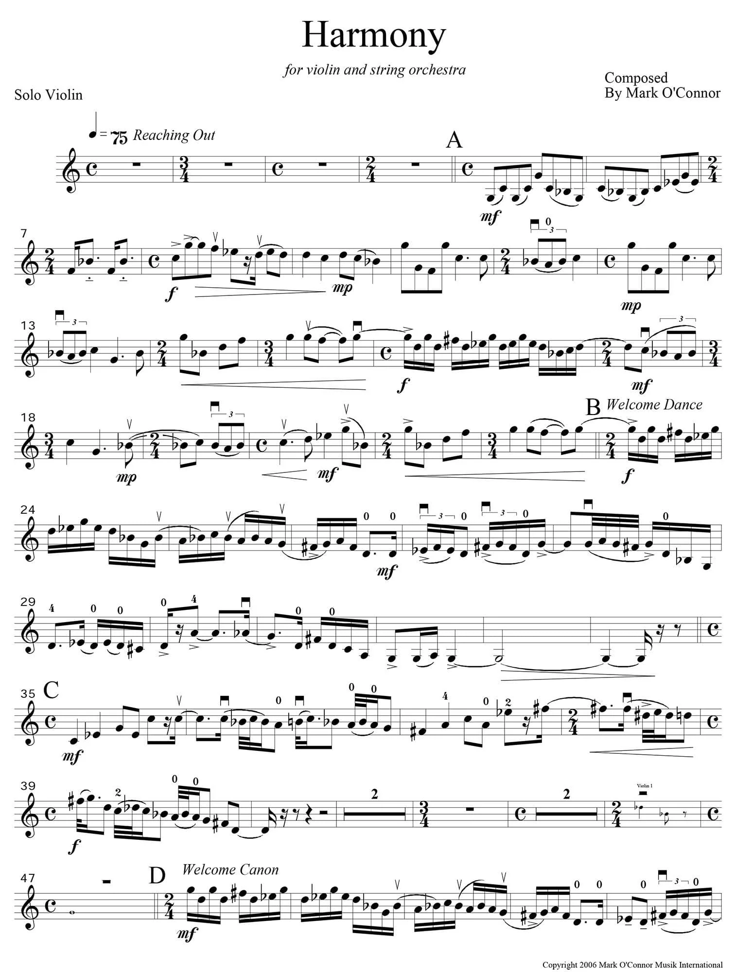 O'Connor, Mark - Harmony for Violin and Strings - Violin Solo - Digital Download - Image 3
