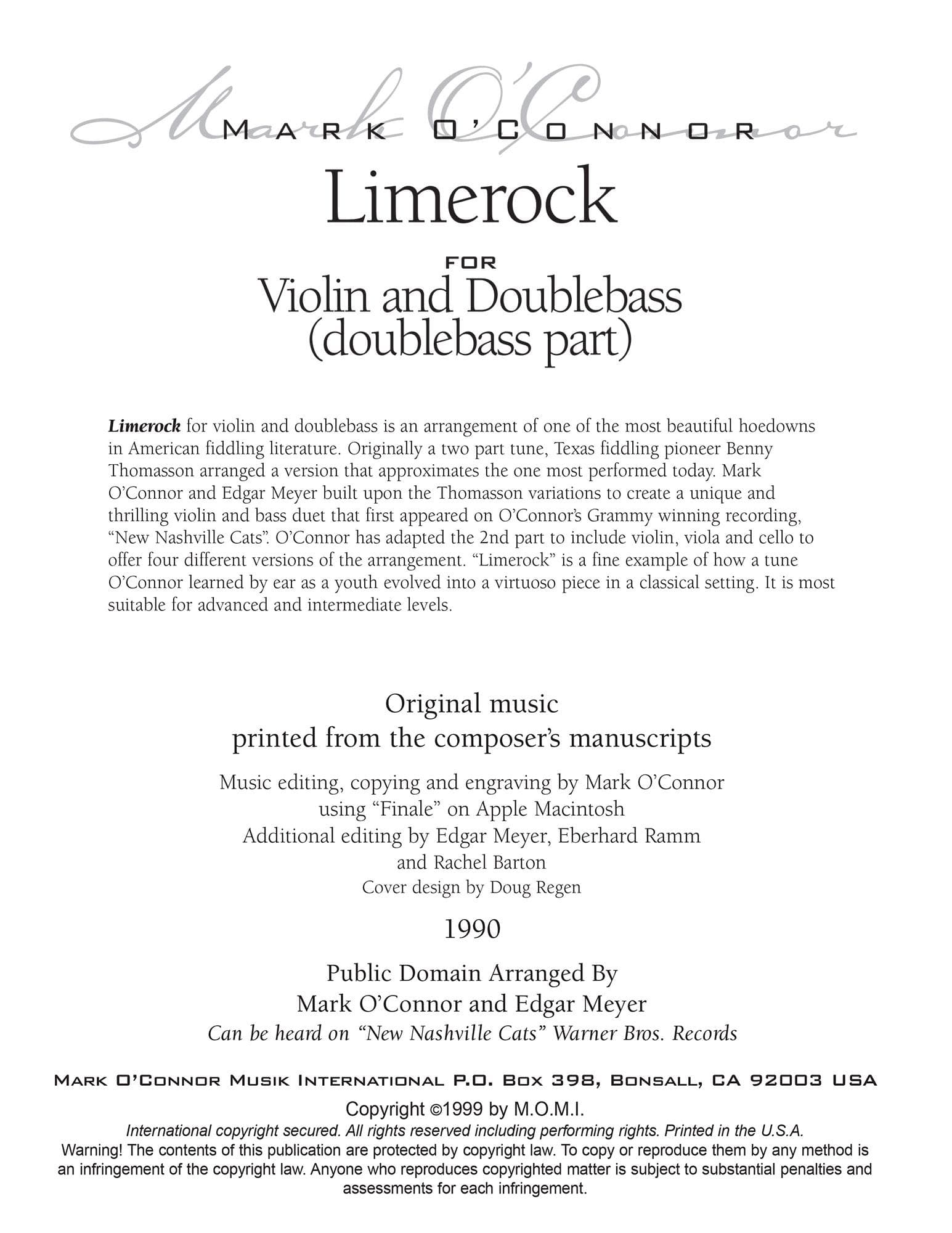 O'Connor, Mark - Limerock for Violin and Bass - Bass - Digital Download - Image 2