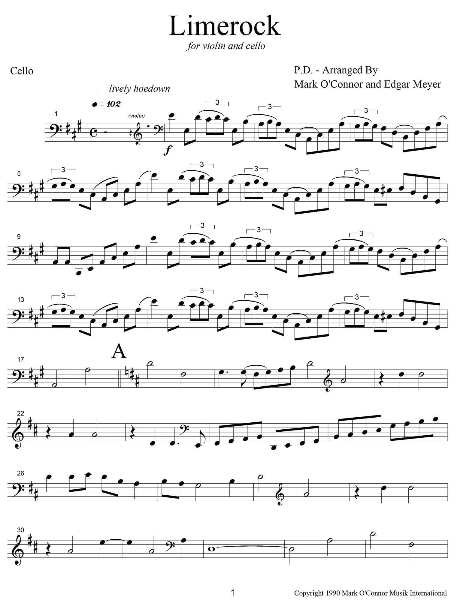 O'Connor, Mark - Limerock for Violin and Cello - Cello - Digital Download - Image 3