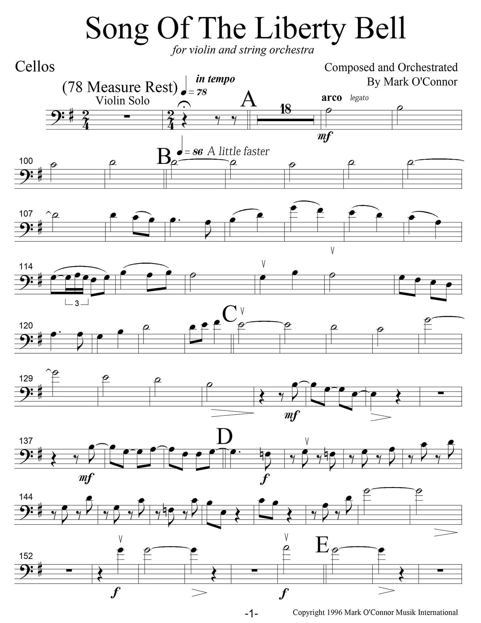 O'Connor, Mark - Song Of The Liberty Bell for Violin and String Orchestra - String Parts - Digital Download - Image 6