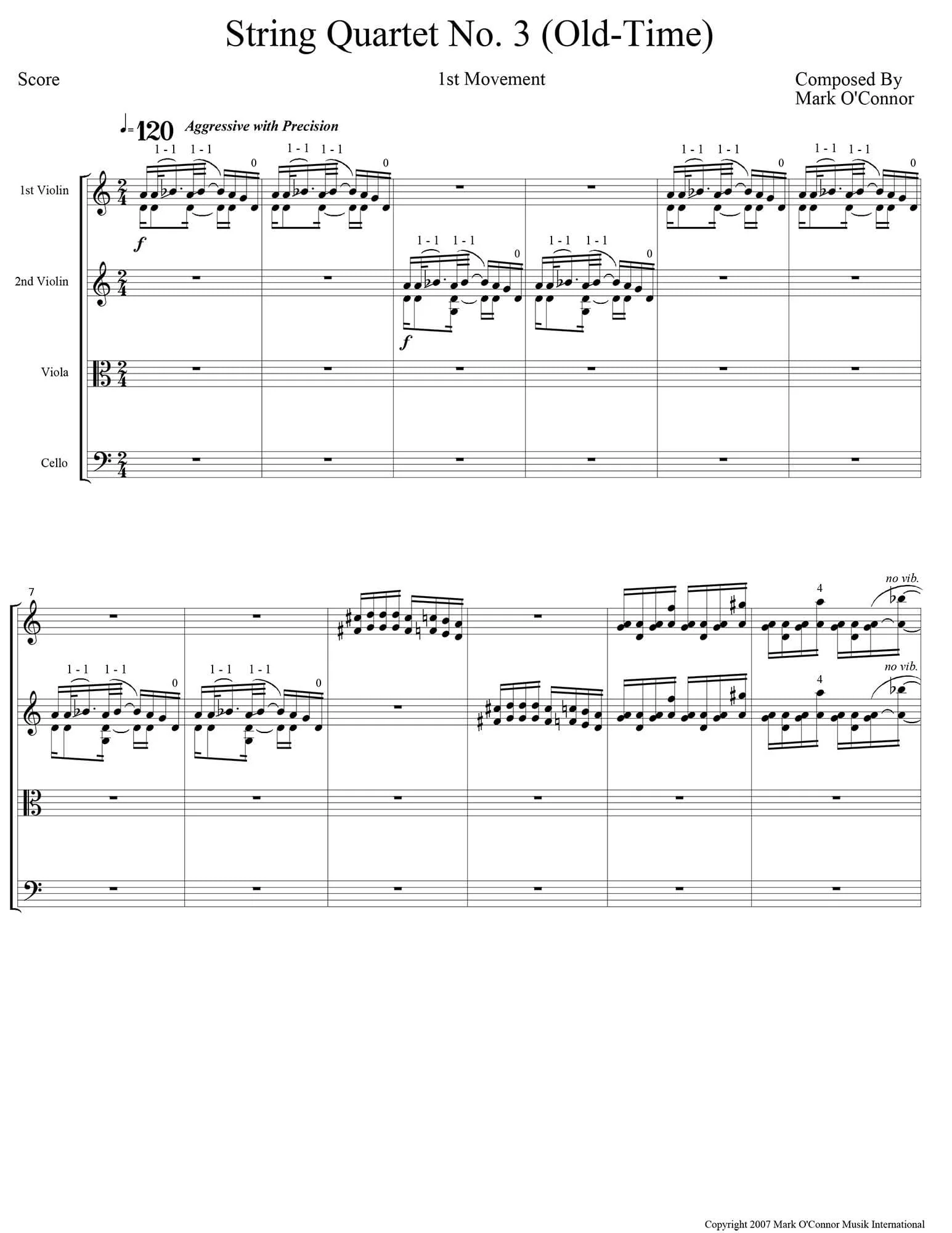 O'Connor, Mark - String Quartet No. 3 (Old-Time) for 2 Violins, Viola, and Cello - Score - Digital Download - Image 3