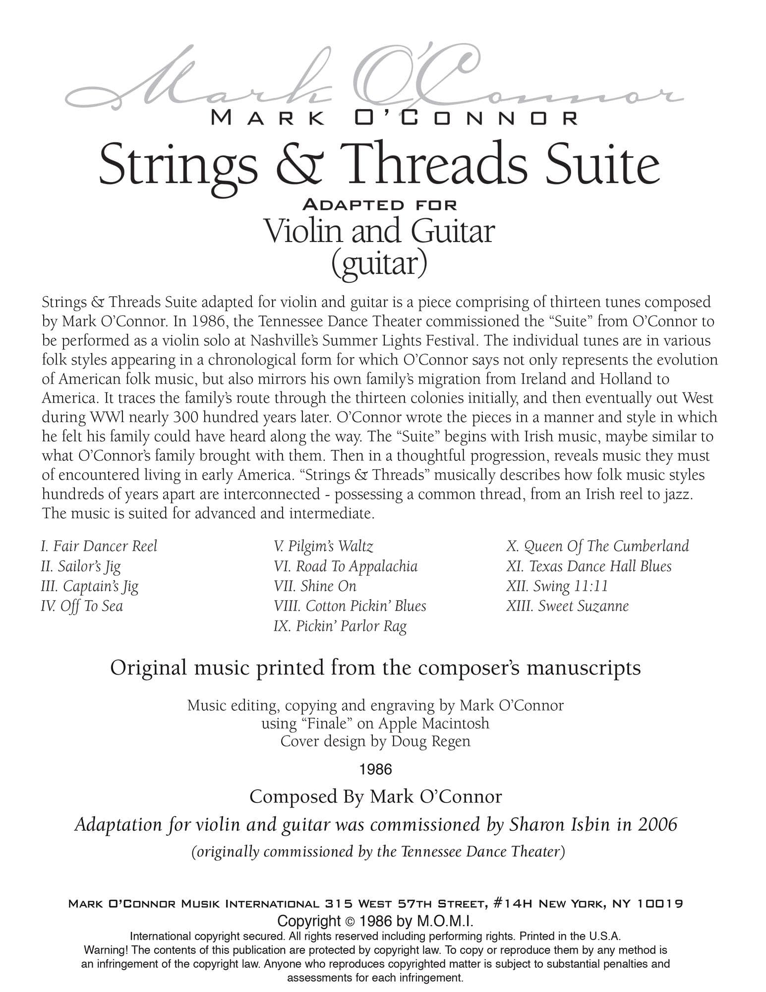 O'Connor, Mark - Strings & Threads Suite for Violin and Guitar - Guitar - Digital Download - Image 2