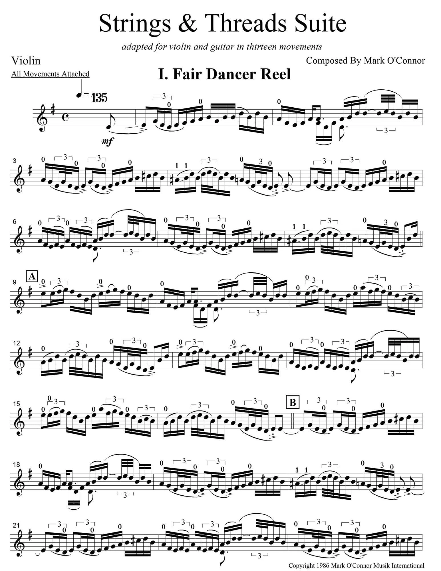 O'Connor, Mark - Strings & Threads Suite for Violin and Guitar - Violin - Digital Download - Image 3