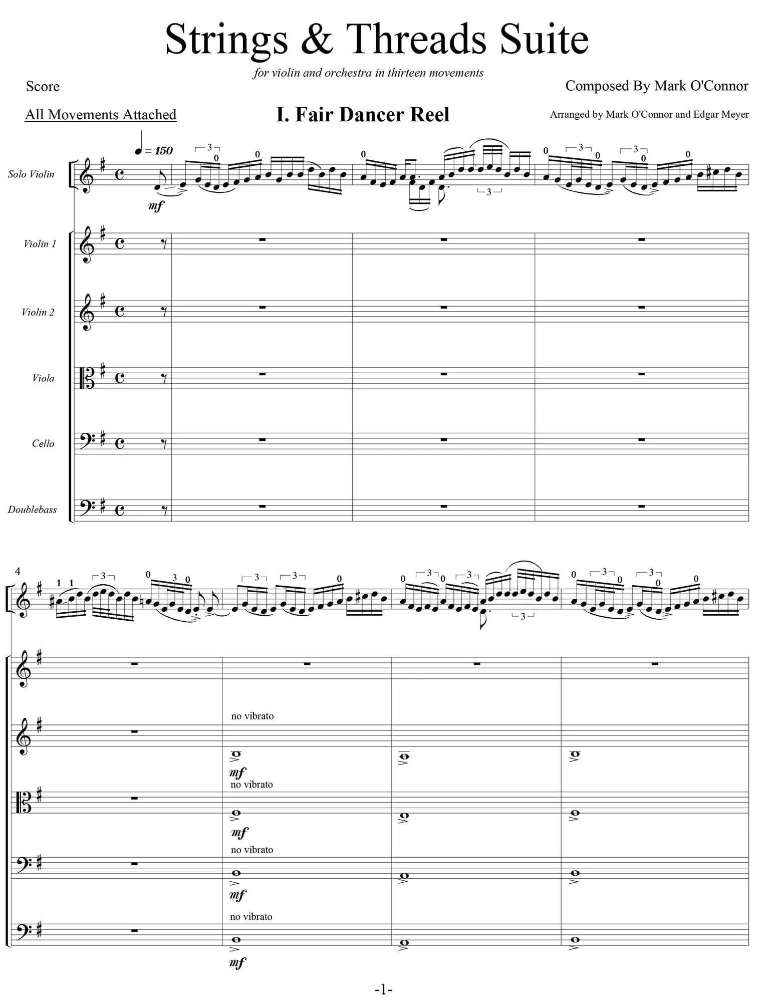O'Connor, Mark - Strings & Threads Suite for Violin and String Orchestra - Score - Digital Download - Image 3