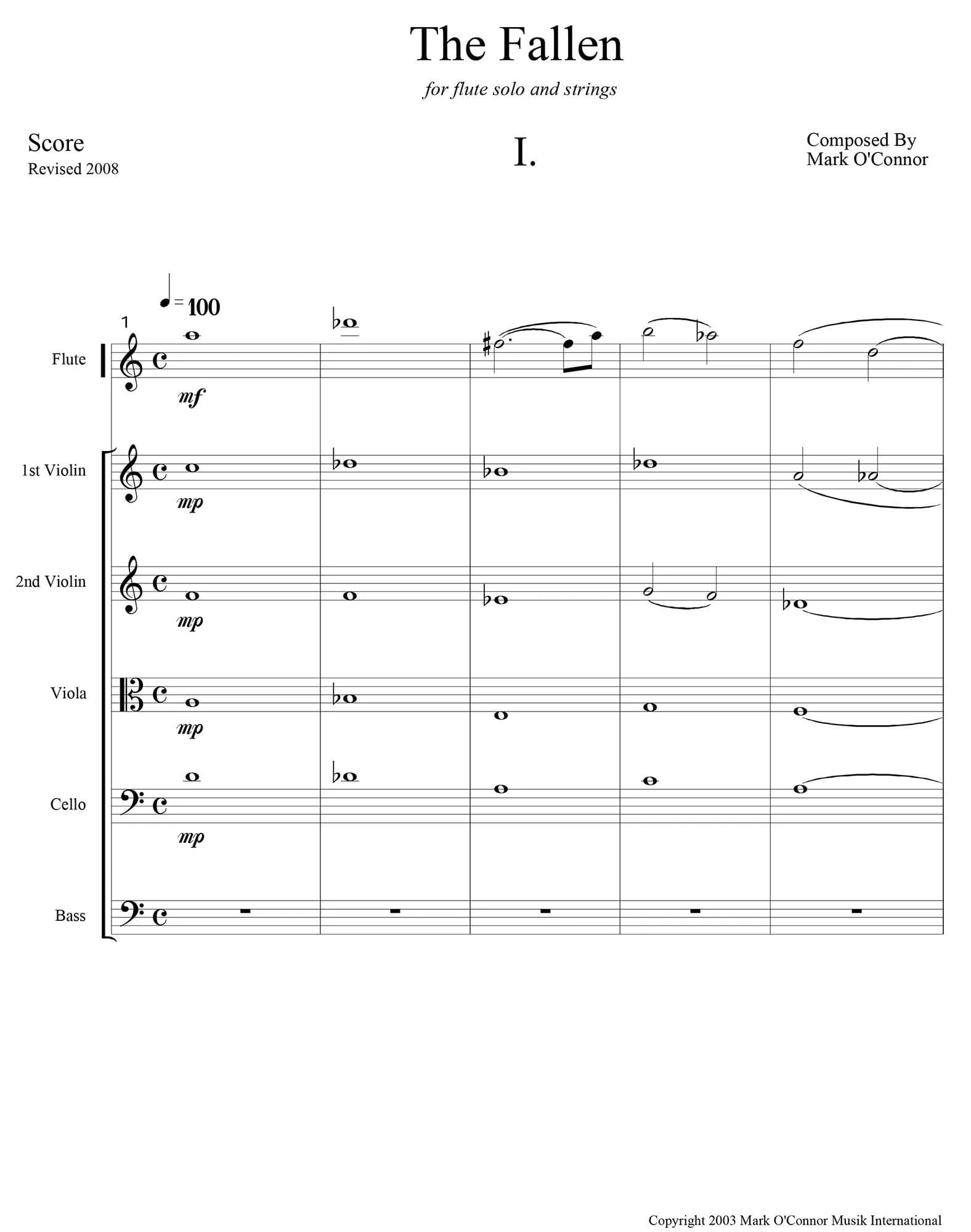 O'Connor, Mark - The Fallen for Flute and Strings - Score - Digital Download - Image 3