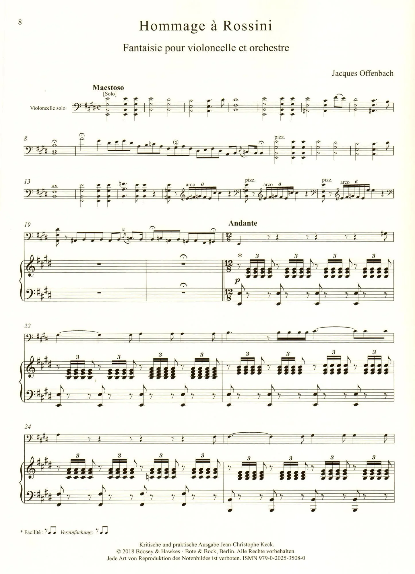 Offenbach, Jacques - Hommage a Rossini - for Cello and Piano - edited by Keck - Boosey & Hawkes - Image 2