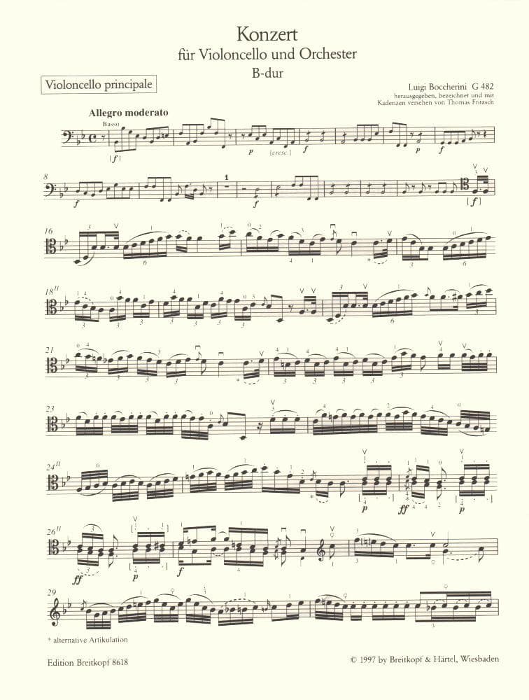 Boccherini, Luigi - Concerto in B-flat Major G 482 for Cello and Piano - Arranged by Fritzsch - Breitkopf and Haertel Edition - Image 2