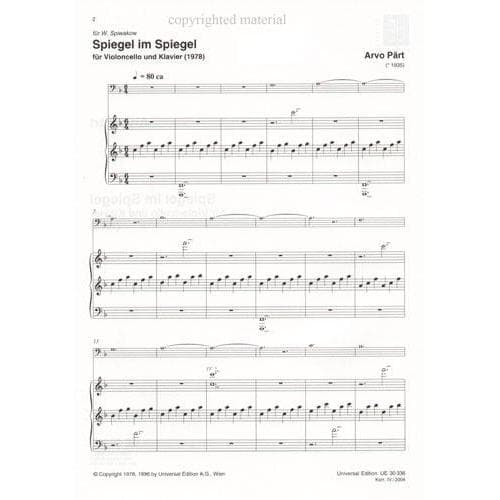 Pärt, Arvo - Spiegel im Spiegel (1978) - Cello and Piano - Universal Edition - Image 2