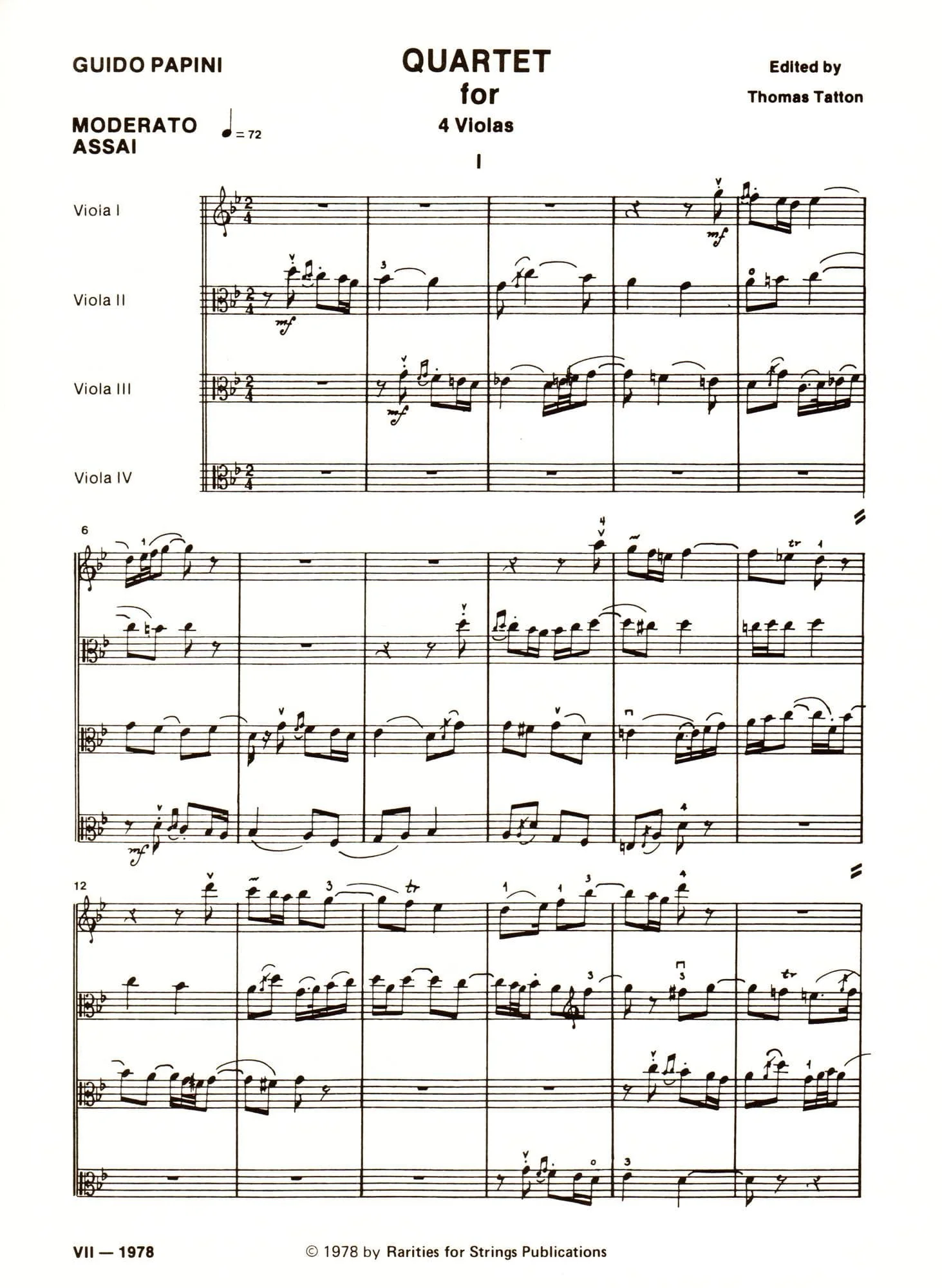 Papini, Guido - Quartet For Four Violas Score and Parts - Image 2