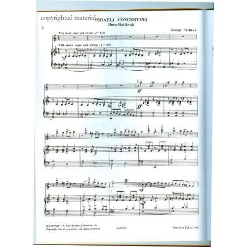 Perlman - Israeli Concertino For Violin Published by Boosey & Hawkes - Image 2