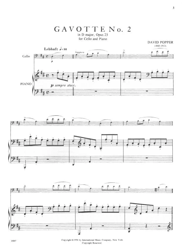 Popper, David - Gavotte No 2 In D Major, Op 23 - For Cello and Piano - Carl Fischer - Image 3