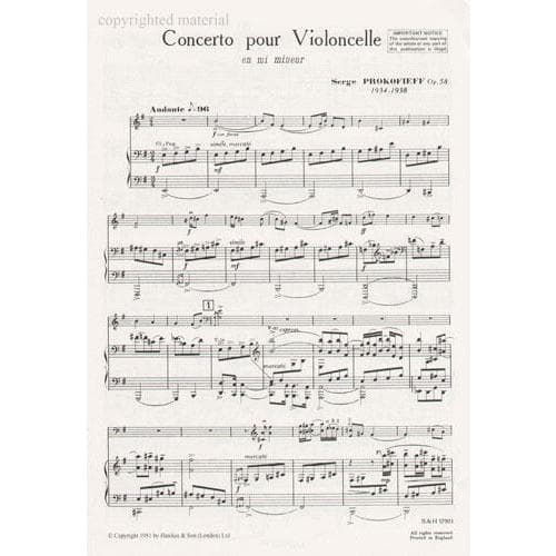 Prokofiev, Serge - Concerto in e minor, Op 58 For Cello and Piano Published by Boosey & Hawkes - Image 2