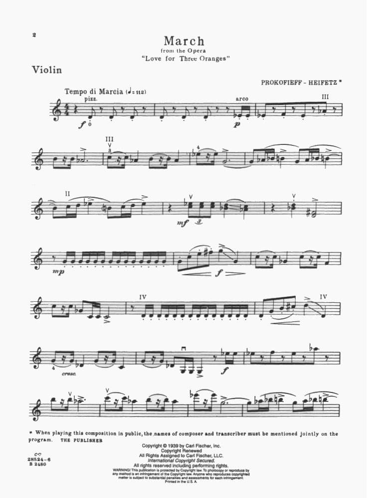 Prokofiev, Serge - March From "Love For Three Oranges" - for Violin and Piano - Carl Fischer - Image 2