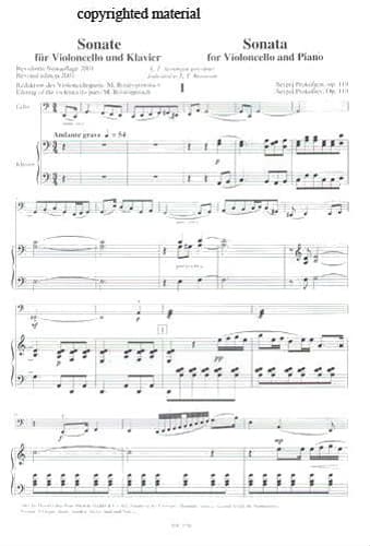 Prokofiev, Sergey - Cello Sonata in C Major, Op 119 - for Cello and Piano - edited by Rostropovich - Sikorski - Image 2